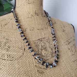 Snowflake Obsidian Chip Bead Gold Tone Chain Necklace